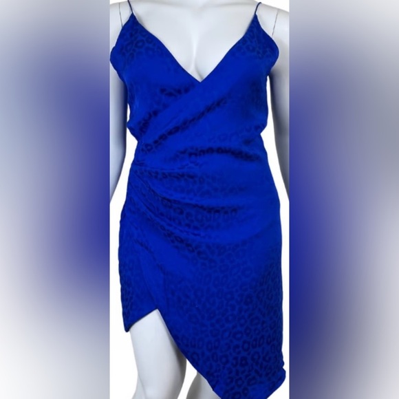 Cushnie Women's Leopard Print Wrap Slip Dress Blue Size 2 Knee Length - Picture 2 of 3